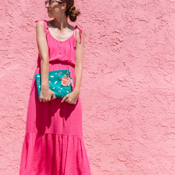 Green Blue Small "Can't Clutch This" Confetti Purse Studio DIY Makeup Travel Bag - Picture 3 of 8